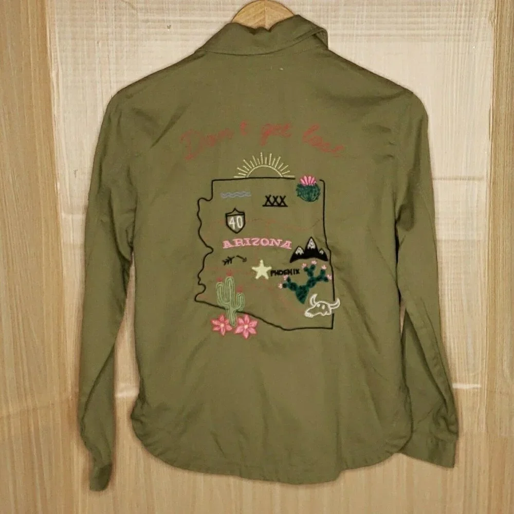 H&M Girls Green Embroidered Cotton Jacket 11-12